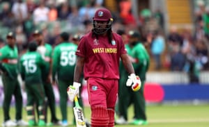 Gayle leaves the field after being dismissed for a duck.