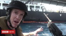 Gulf crisis: Close up to stricken oil tanker with the US Navy