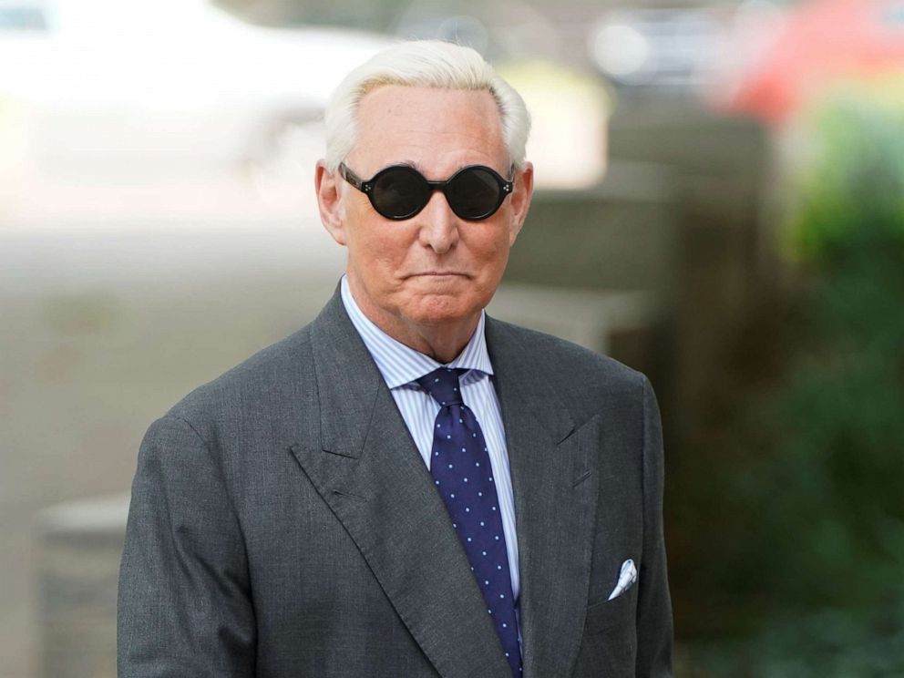 PHOTO: Roger Stone, longtime political ally of President Donald Trump, arrives for a status hearing in the criminal case against him brought by Special Counsel Robert Mueller at U.S. District Court in Washington D.C., April 30, 2019. 