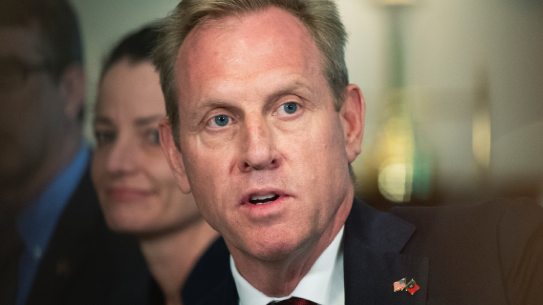 FILE - In this Feb. 14, 2019 file photo, acting Secretary of Defense Patrick Shanahan speaks about the situation in the Persian Gulf region during a meeting with Portuguese Minister of National Defense Joao Cravinho, at the Pentagon. President Donald Trump announced on June 18 that Shanahan will not move forward with the confirmation process to be Defense Secretary. (AP Photo/Manuel Balce Ceneta, File)