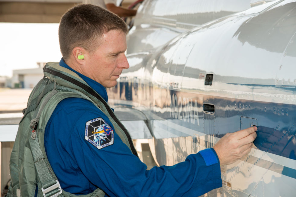 Expedition 43 Commander Terry Virts prepares for a T-38 flight in 2013.