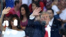 Trump rain-soaked “Salute to America” speech steers clear of politics.