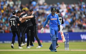 New Zealand celebrate as Rahul walks for one.