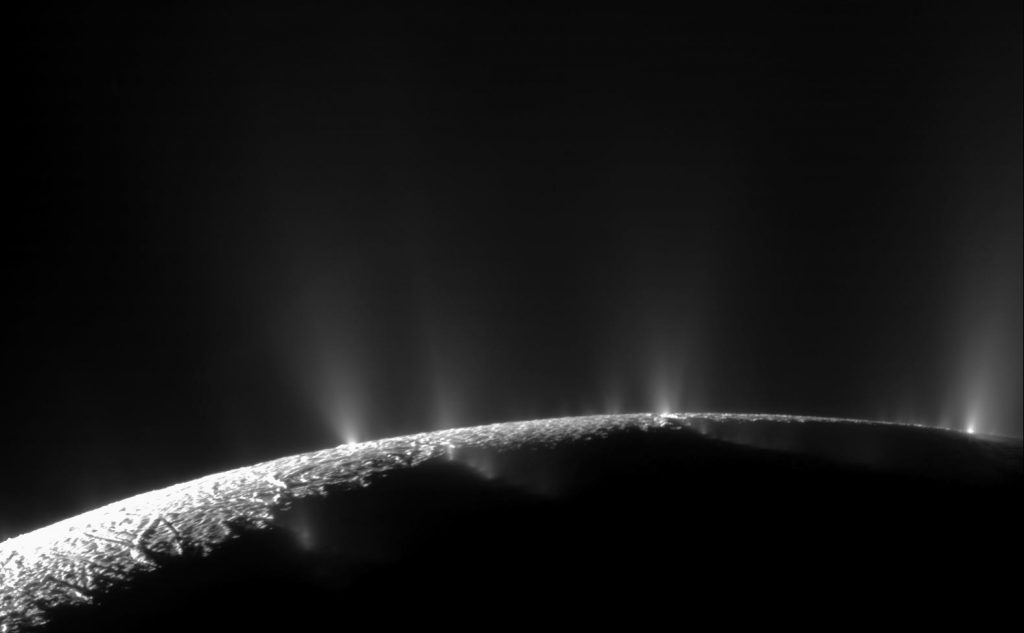 Geysers erupting on Saturn’s icy moon Encaledus 