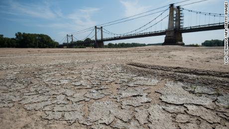 A dry part of the bed of the River Loire at Montjean-sur-Loire, western France on Wednesday.