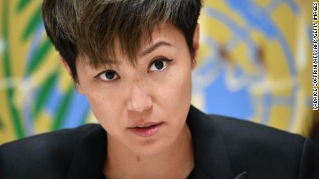 Pro-democracy Hong Kong singer Denise Ho attends a press conference after addressing the United Nations Human Rights Council in Geneva on July 8, 2019. 