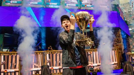 Kyle &#39;Bugha&#39; Giersdorf, 16, celebrates his solo win at the Fortnite World Cup.