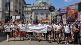 Pride in STEM marching in the London pride parade in 2018