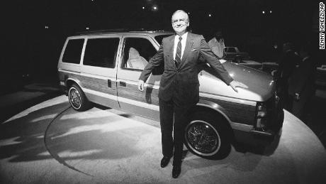 Lee Iacocca, chairman of the board of Chrysler Corporation, shows off Chryslers&#39; Plymouth Vager T-115, August 31, 1983 in San Diego.