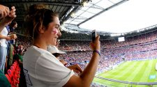 Supporters of England Women during the World Cup Women match between England v USA at the Stade de Lyon on July 2, 2019 in Lyon France