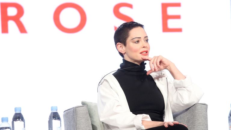 Artist/Activist/Executive producer Rose McGowan of &#39;Citizen Rose&#39; on E! speaks onstage during the NBCUniversal portion of the 2018 Winter Television Critics Association Press Tour at The Langham Huntington, Pasadena on January 9, 2018