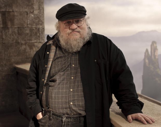 George RR Martin on the Game of Thrones set during filming of the first series
