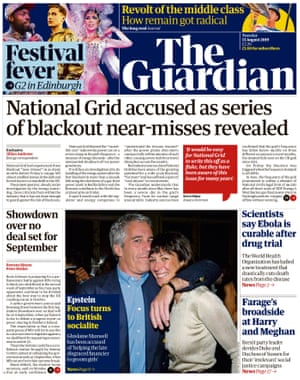 Guardian front page, Tuesday 13 August 2019