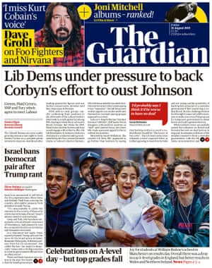 Guardian front page, Friday 16 August 2019