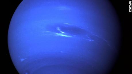 This stunning portrait of Neptune was taken by Voyager 2 before closest approach on August 25, 1989. The &quot;Great Dark Spot&quot; - a storm in Neptune&#39;s atmosphere - can be seen in the middle of the image. 