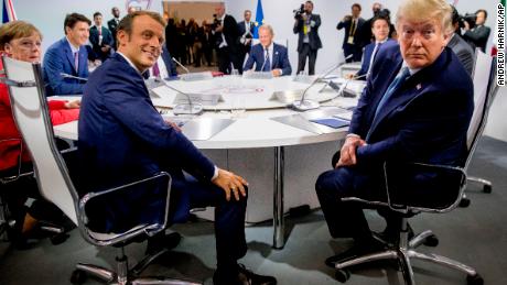 French President Macron and US President Trump at a G7 meeting on Sunday.