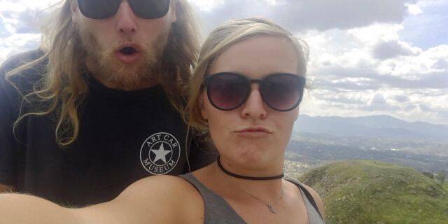 23-year-old Australian Lucas Fowler, left, and 24-year-old American girlfriend Chynna Deese posing for a selfie in an undated photo. The two were found murdered along the Alaska Highway near Liard Hot Springs, Canada, on July 15.