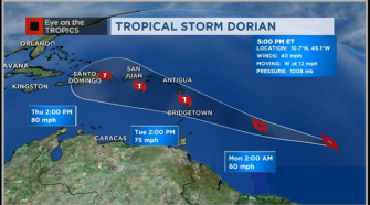 Tropical Storm Dorian heading toward the Caribbean by the middle of next week. 