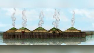 Illustrated reconstruction of Must Farm stilt houses