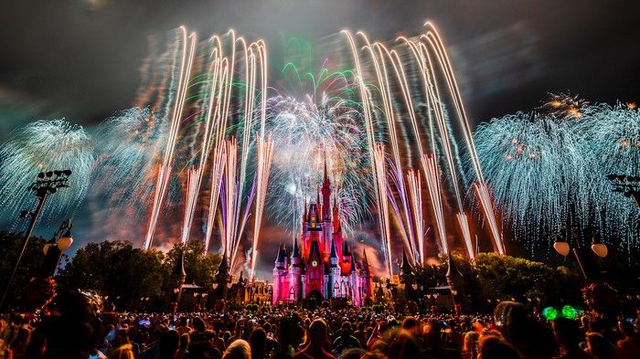 Fireworks at a Disney theme park.