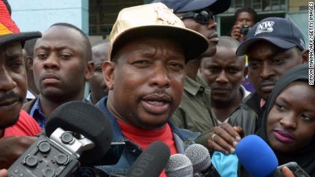 Nairobi&#39;s Governor Mike Sonko speaks to the media after elections in April 2017.