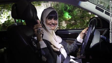 Munirah al-Sinani, a 72-year-old Saudi woman, drives her car in the eastern Saudi Arabian city of Dhahran on June 11, 2019.
