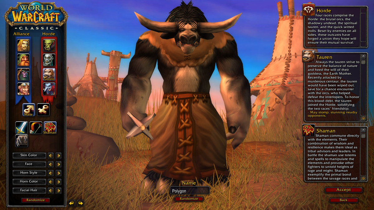 Image of World of Warcraft Classic’s character creation screen