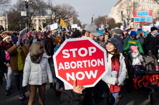 Activists participate in the "March for Life," in Washington, D.C., in January 2019.