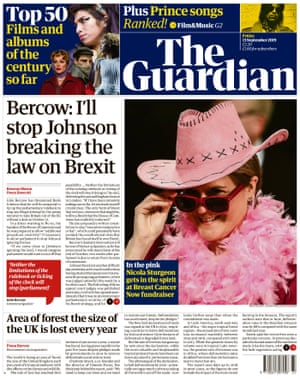 The Guardian, front page, Friday 13 September 2019
