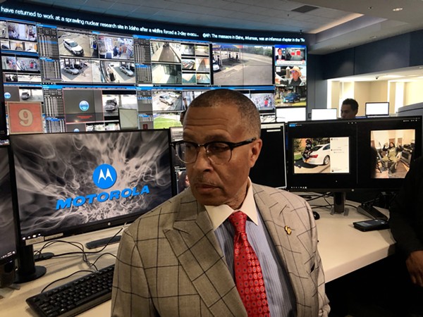 DPD Chief James Craig inside the city's surveillance room at police headquarters. - STEVE NEAVLING