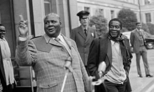 Joshua Nkomo, left, and Robert Mugabe leaving peace talks in Geneva in 1976.