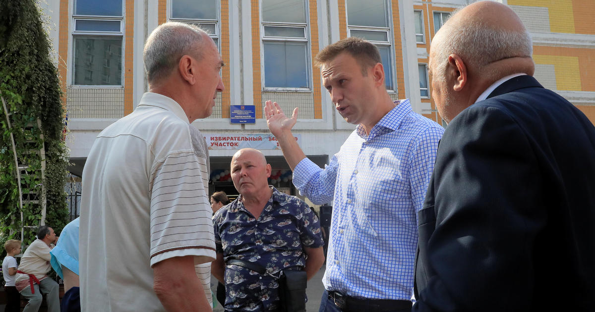 Russian opposition leader Navalny visits a polling station during a local election in Moscow 