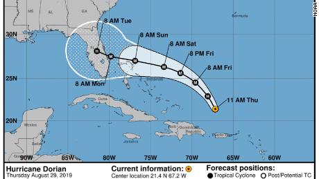 Hurricane Dorian path, Thursday August 29, 2019, 11 a.m. 