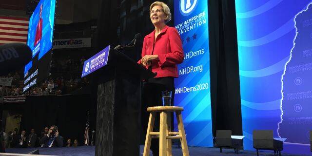 Sen. Elizabeth Warren speaks at the New Hampshire Democratic Party's state convention, on Saturday Sept. 7 in Manchester, NH