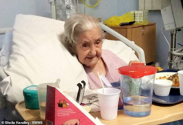 Emily Sims. A 101-year-old woman died after she was swung out of bed by a care worker, breaking both her legs, an inquest heard