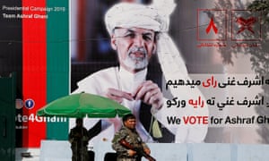 A poster of Afghan presidential candidate Ashraf Ghani in Kabul.