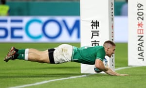 Ireland’s Andrew Conway scores their fourth try.