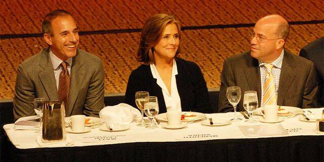 Matt Lauer, Meredith Vieira and Jeff Zucker at the Friars Club roast of Matt Lauer at the New York Hilton in 2008. (Photo by Bobby Bank/WireImage)