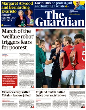 Guardian front page, Tuesday 15 October 2019