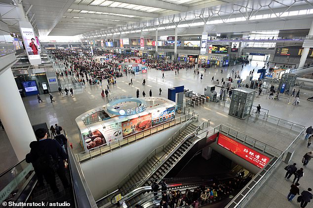 Shanghai is also planning China's a 5G railway station with the help of Huawei. A 5G network will be fitted to the existing Shanghai Hongqiao Railway Station (pictured) by the end of 2019