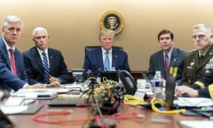 A White House image of Donald Trump with others in the situation room