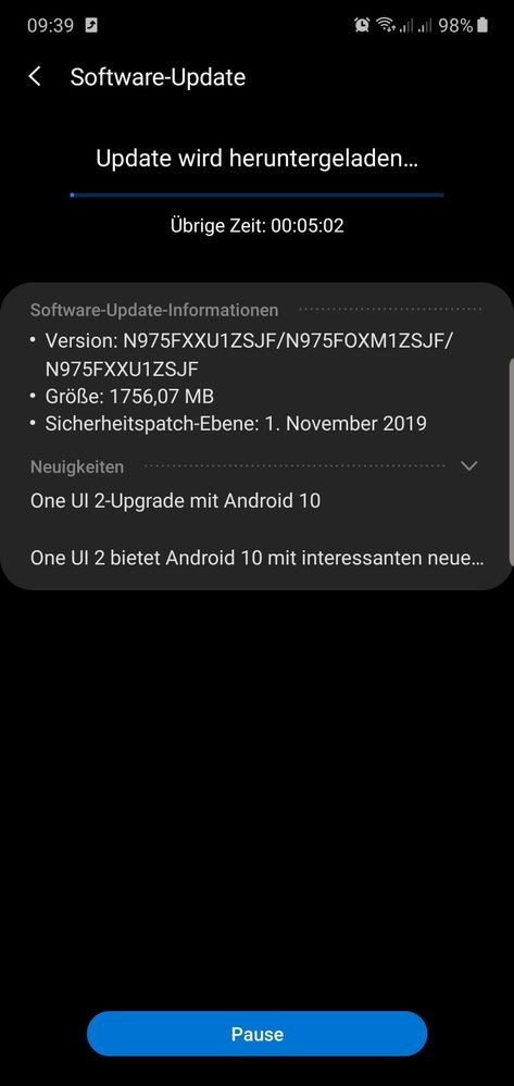 Galaxy Note 10 Android 10 beta