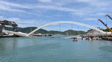 Bridge collapse in Taiwan caught on video as oil tanker tumbles onto boats in Nanfangao bay today