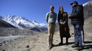 The Duke and Duchess of Cambridge speak with Dr Furrukh Bashir during a visit to the Chiatibo glacier in Pakistan
