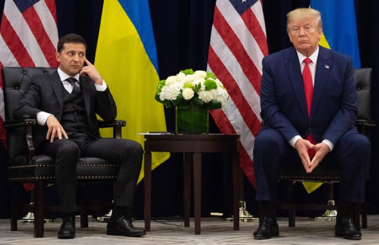 President Donald Trump and Ukrainian President Volodymyr Zelensky at a U.N. meeting in New York on Sept. 25, 2019.