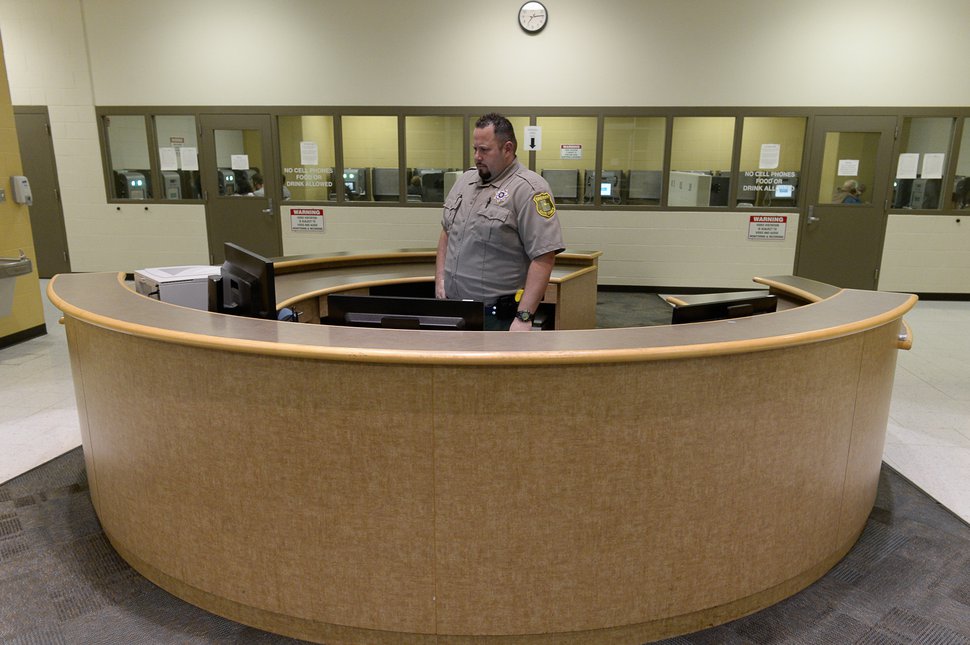 (Francisco Kjolseth | The Salt Lake Tribune) Deputy Jeff Baer monitors multiple video visitations at once at the Davis County Jail, looking for any prohibited behavior, at which point he would shut down the broadcast. Video visitation at county jails in Utah has become more commonplace. The Davis County jail, where people who come to visit their loved ones, up to twice a week on location, speak to them through a video monitor rather than a face-to-face or barrier visit. More than half of Utah's county jails now do video-only visitation, a practice that is concerning to advocates and upsetting to those who have family behind bars.