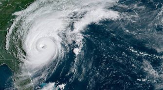 Shows Hurricane Dorian as it was over the NC Coast in September