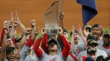 Nationals appear to break World Series trophy while partying after Game 7 win
