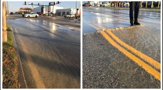 Water main break closes Manchester Road at Laclede Station Road