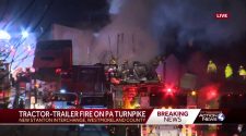 Tractor trailer carrying car batteries catches fire, shuts down part of PA Turnpike